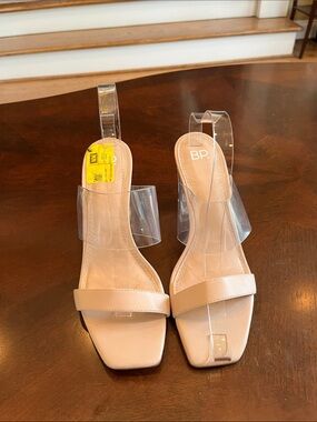 bp Beige Nude Square-Toe Heeled Sandals with Clear Straps